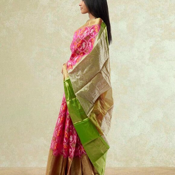 Pink and Green Fancy Patola Saree | Muvvas Boutique - Picture 3 of 4